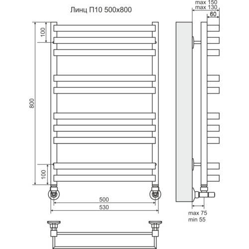 Полотенцесушитель “Terminus” Линц П10 500х800 Хром